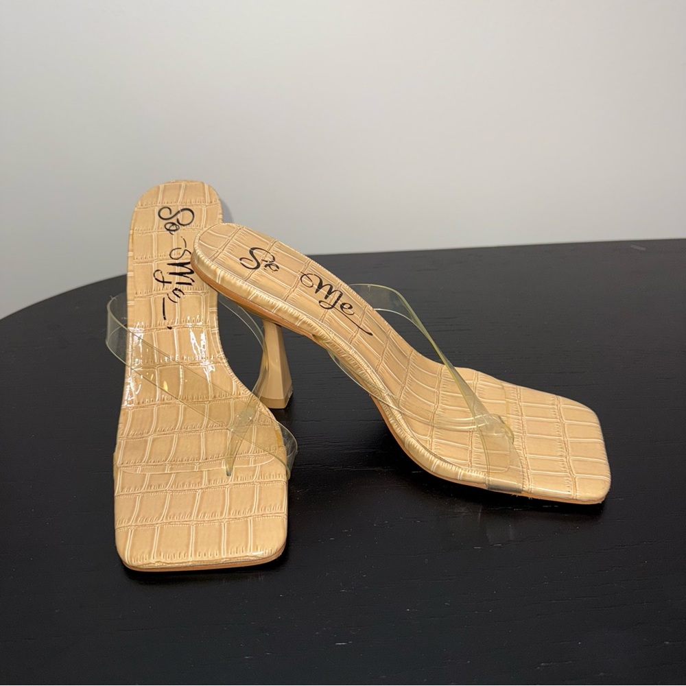 🖤So Me y2k Clear Straps Beige Croc-Patterned Heels - Picture 3 of 6